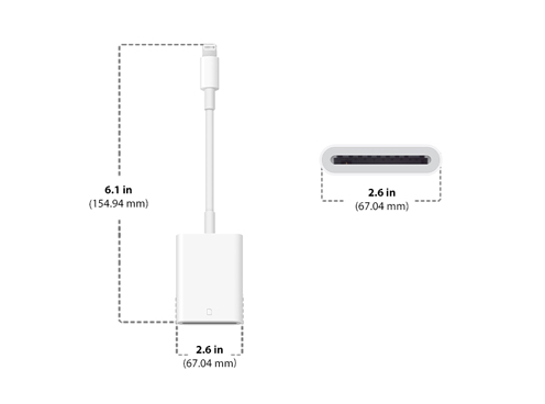 Dimensions of Apple Lightning To SD Card Camera Reader Diagram of Apple Lightning To SD Card Camera Reader size and dimenions