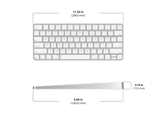 Dimensions of Apple Magic Keyboard with Touch ID Diagram showing Apple Magic Keyboard with Touch ID size and dimensions