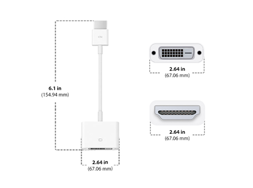 Dimensions of Apple HDMI to DVI Adapter Diagram showing Apple HDMI to DVI Adapter size and dimensions