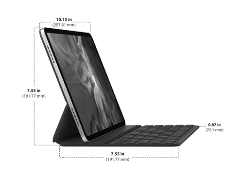 Dimensions of Apple Smart Keyboard Folio For 11-Inch iPad Pro Diagram showing Apple Smart Keyboard Folio For 11-Inch iPad Pro size and dimensions