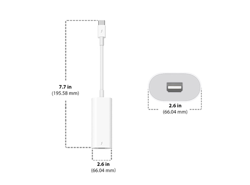 Dimensions of Apple Thunderbolt 3 USB-C To Thunderbolt 2 Adapter Diagram showing Apple Thunderbolt 3 USB-C To Thunderbolt 2 Adapter size and dimensions
