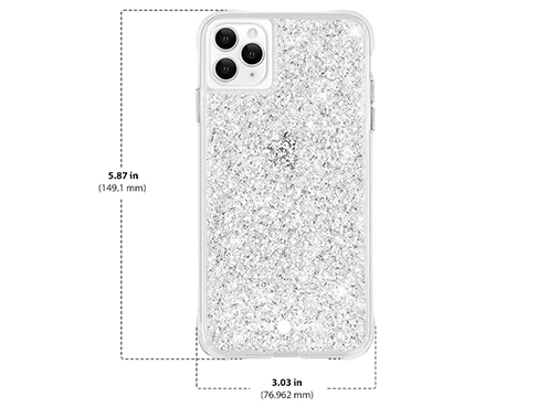 Dimensions of Case-Mate Twinkle Stardust Case for iPhone 11 Pro Diagram showing Case-Mate Twinkle Stardust Case for iPhone 11 Pro size and dimensions