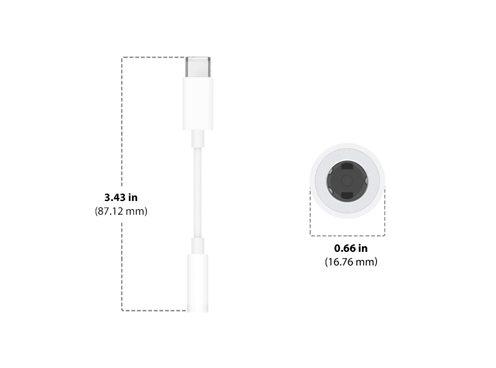 Dimensions of Apple USB-C To 3.5mm Headphone Jack Adapter Diagram showing Apple USB-C To 3.5mm Headphone Jack Adapter size and dimensions