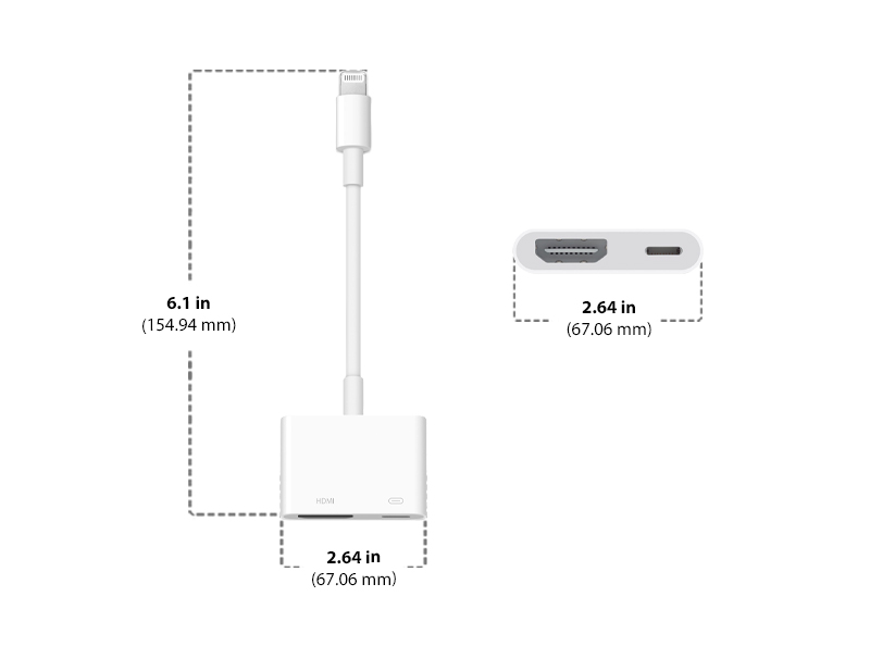 Dimensions of Apple Lightning To Digital AV Adapter Diagram showing Apple Lightning To Digital AV Adapter size and dimensions