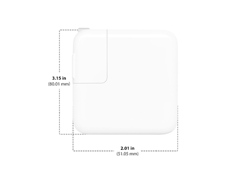 Dimensions of Apple 12W USB-C Power Adapter Diagram showing Apple 12W USB-C Power Adapter size and dimenions