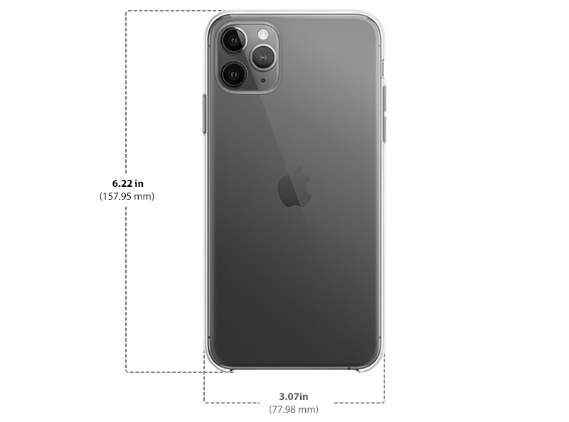Dimensions for Apple Clear Case for iPhone 11 Pro Max Diagram showing Apple Clear Case for iPhone 11 Pro Max size and dimensions