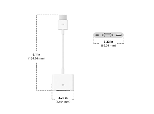 Dimensions of Apple USB-C VGA Multiport Adapter Diagram showing Apple USB-C VGA Multiport Adapter size and dimensions