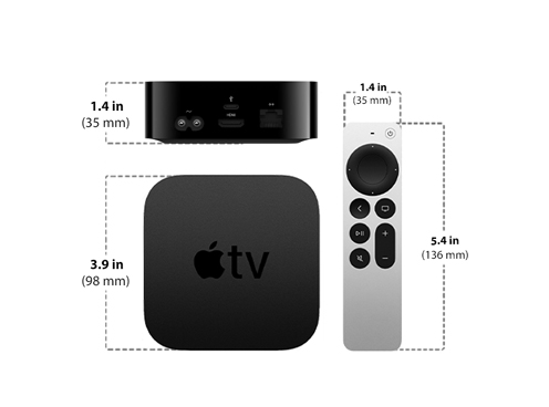 Dimensions of Apple TV HD 32Gb 4th Generation Diagram showing Apple TV HD 32Gb 4th Generation size and dimensions