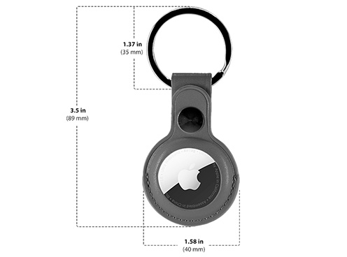Dimensions of Apple Airtag Keychain Case Diagram of key ring case for Apple Airtag with size and dimensions.