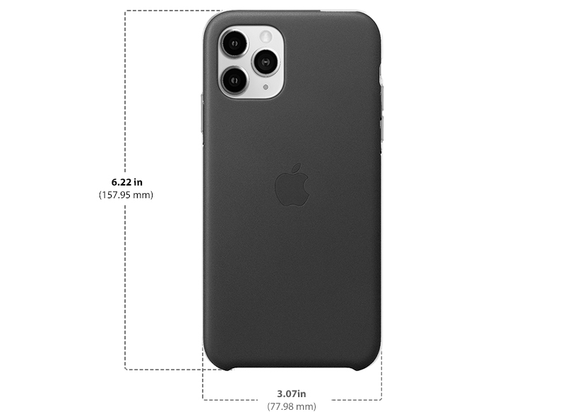 Dimensions of Apple Leather Case for iPhone 11 Pro Diagram showing Apple Leather Case for iPhone 11 Pro size and dimensions