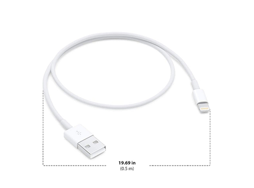 Dimensions of Apple Lightning to USB Cable 0.5M Diagram showing Apple Lightning to USB Cable 0.5M size and dimensions