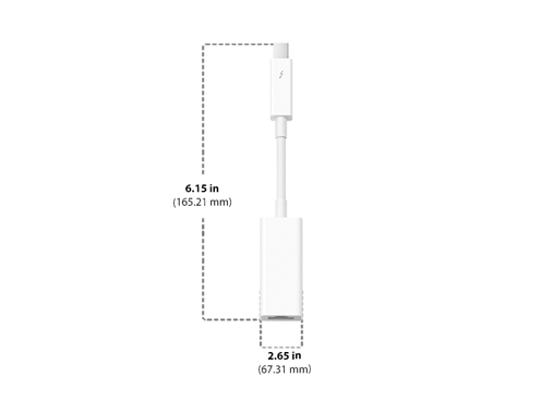 Dimensions of Apple Thunderbolt To Gigabit Ethernet Adapter Diagram showing Apple Thunderbolt To Gigabit Ethernet Adapter size and dimensions