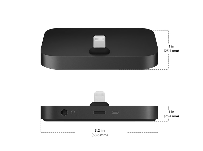 Dimensions of Apple iPhone Lightning Dock Diagram showing Apple iPhone Lightning Dock size and dimensions