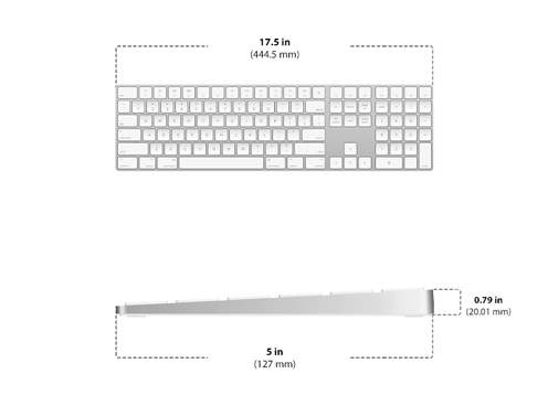Dimensions of Apple Magic Full-size Keyboard with Numeric Keypad Diagram showing Apple Magic Full-size Keyboard with Numeric Keypad size and dimensions