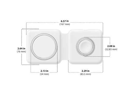 Dimensions of Apple MagSafe Duo Charger Diagram showing Apple MagSafe Duo Charger size and dimensions